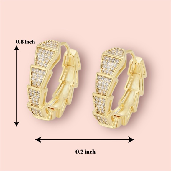 Snake Hoop Earrings 14k Gold Plated 925 Sterling Silver CZ Stone Luxury - Picture 2 of 10
